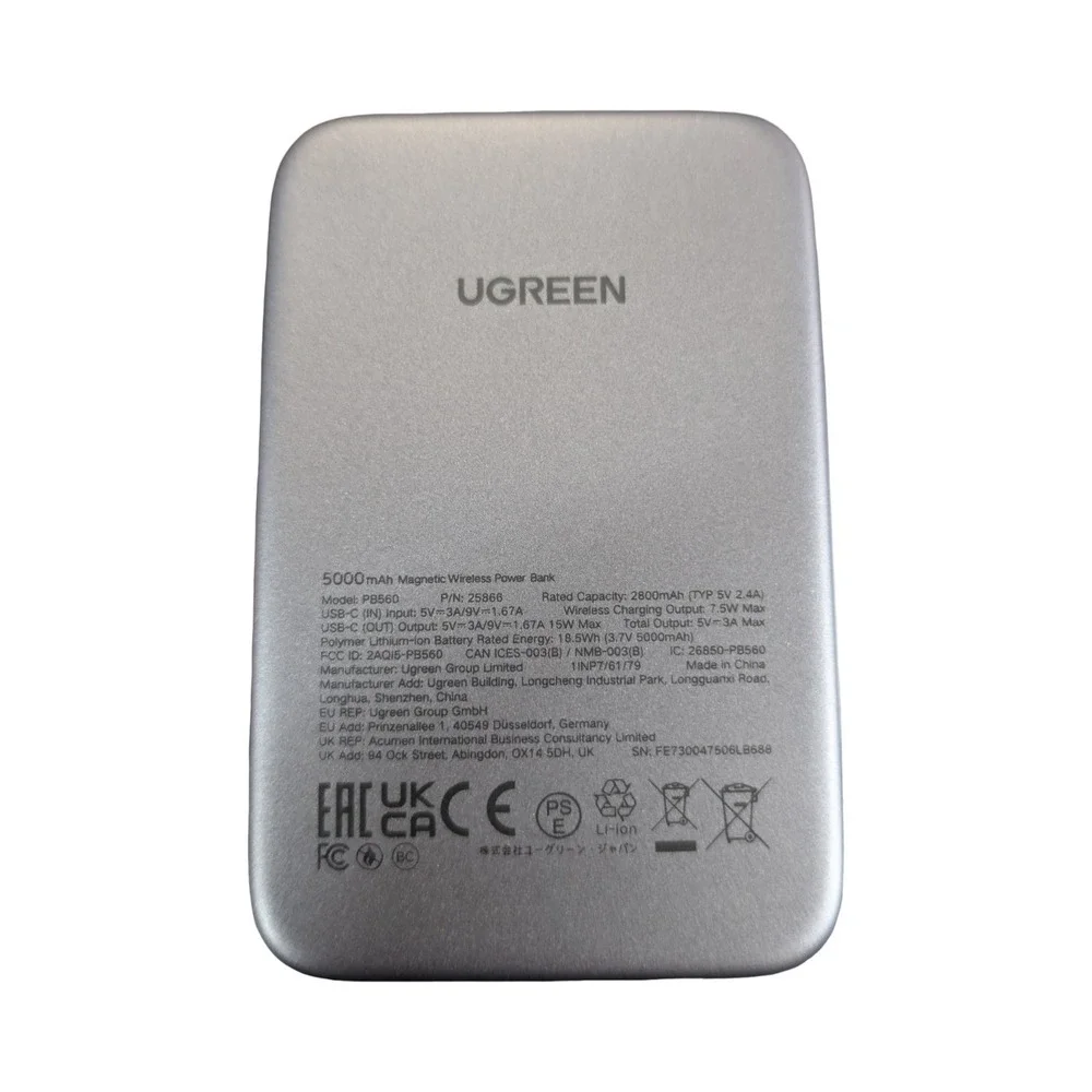 Nn6O Ugreen Magnetic Wireless‎ Fast Charging 15W Power Bank 5000mAh OB Read⬇️